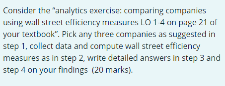 Consider the "analytics exercise: comparing