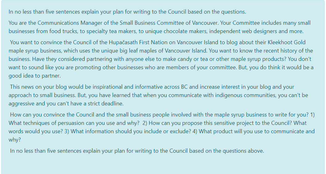 In no less than five sentences explain your plan