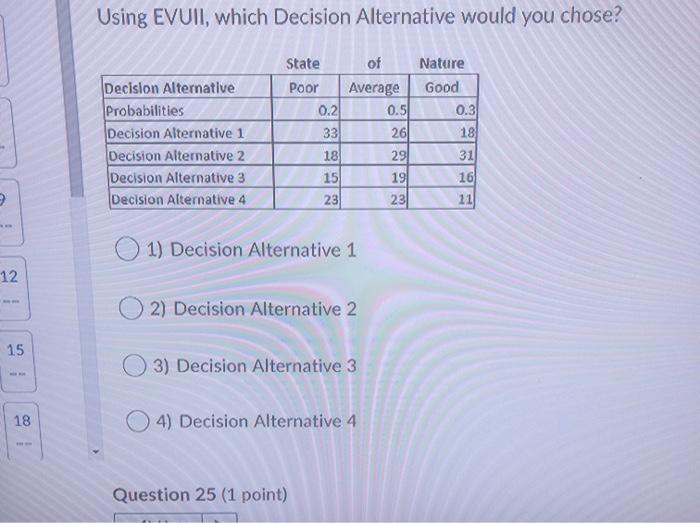 Using EVUII, which Decision Alternative would you