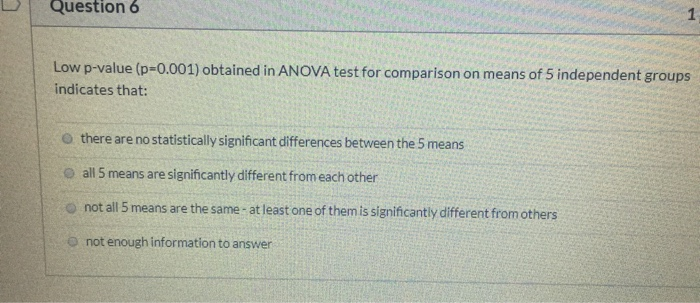 Question 6 Low p-value (p=0.001) obtained in