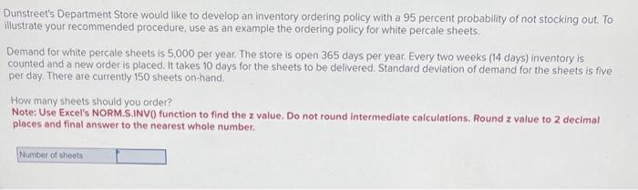 Dunstreet's Department Store would like to