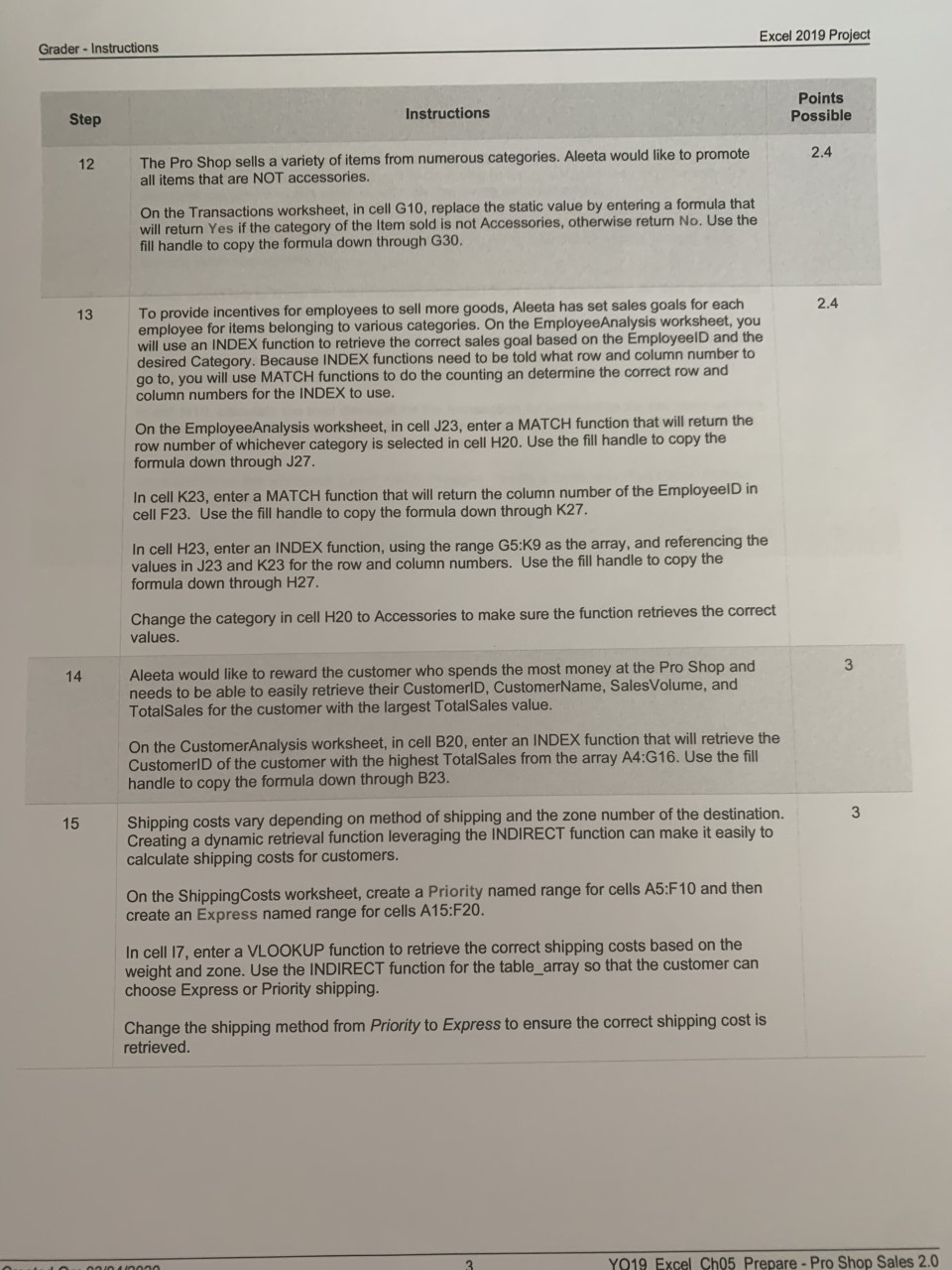 I need answers for 12-15, please. Excel 2019