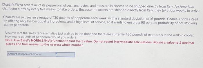 Charlie's Pizza orders all of its pepperoni,