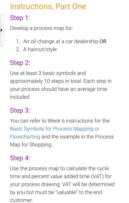 Instructions, Part One Step 1: Develop a process