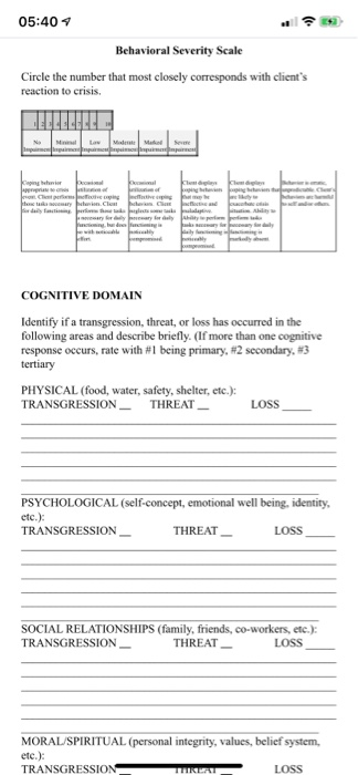 05:404 Behavioral Severity Scale Circle the