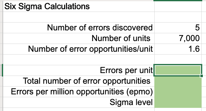 Six Sigma Calculations Number of errors