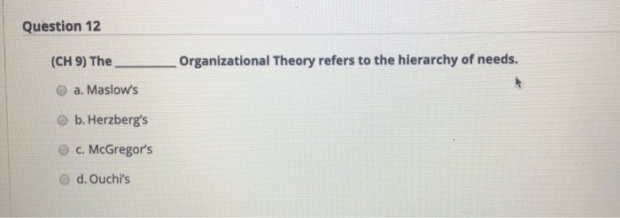 Question 12 (CH 9) The Organizational Theory