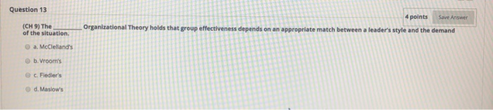 Question 12 (CH 9) The Organizational Theory