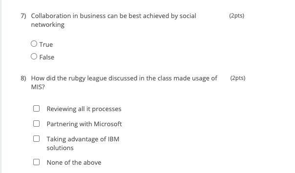 (2pts) 7) Collaboration in business can be best