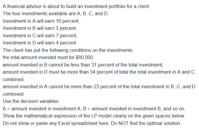 A financial advisor is about to build an