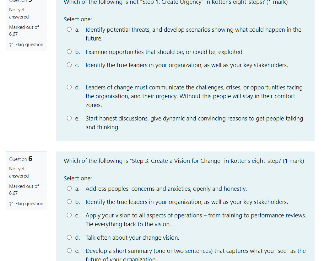 Not yet answered Marked out of 6.67 Flag question
