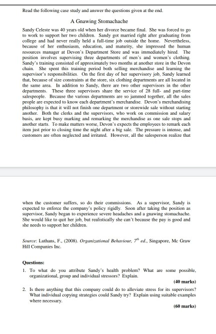 Read the following case study and answer the