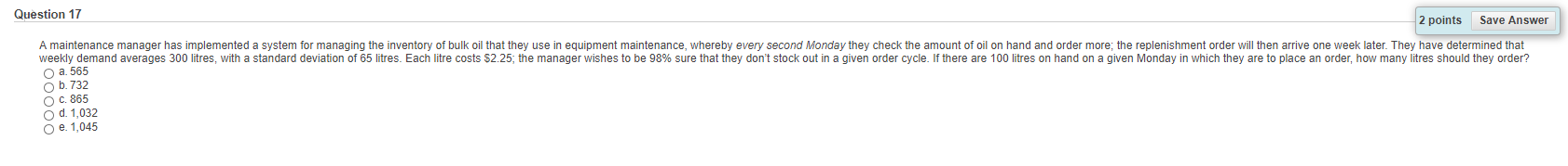 Question 17 2 points Save Answer A maintenance