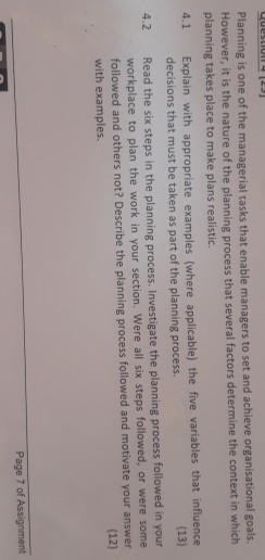 Planning is one of the managerial tasks that