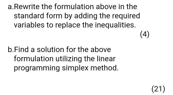 The following linear programming model