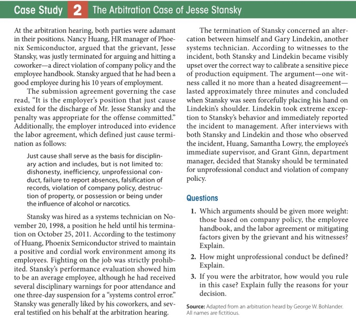 Case Study 2 The Arbitration Case of Jesse
