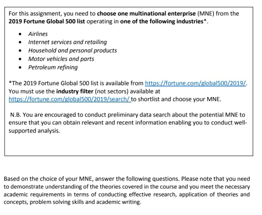 chosen MNE: Facebook For this assignment, you