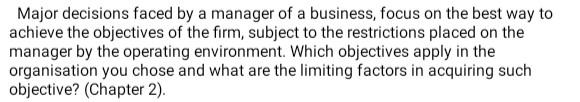 Major decisions faced by a manager of a business,