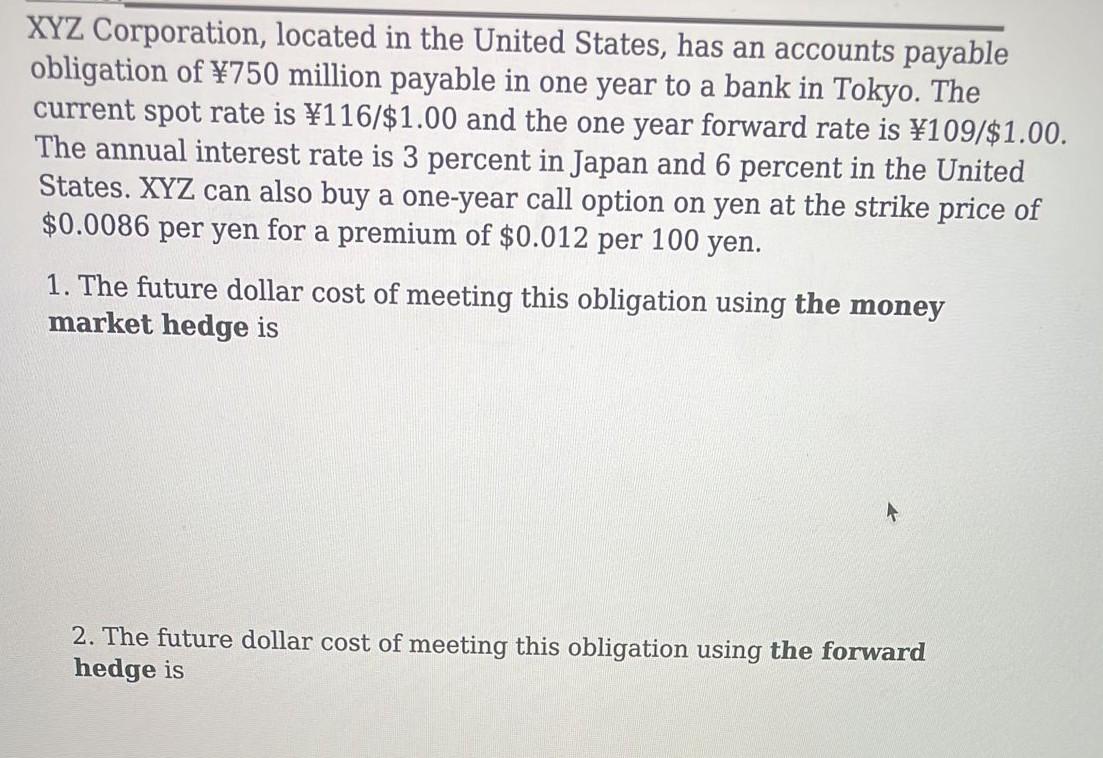 XYZ Corporation, located in the United States,