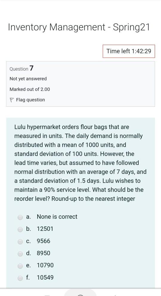 Inventory Management - Spring21 Time left 1:42:29