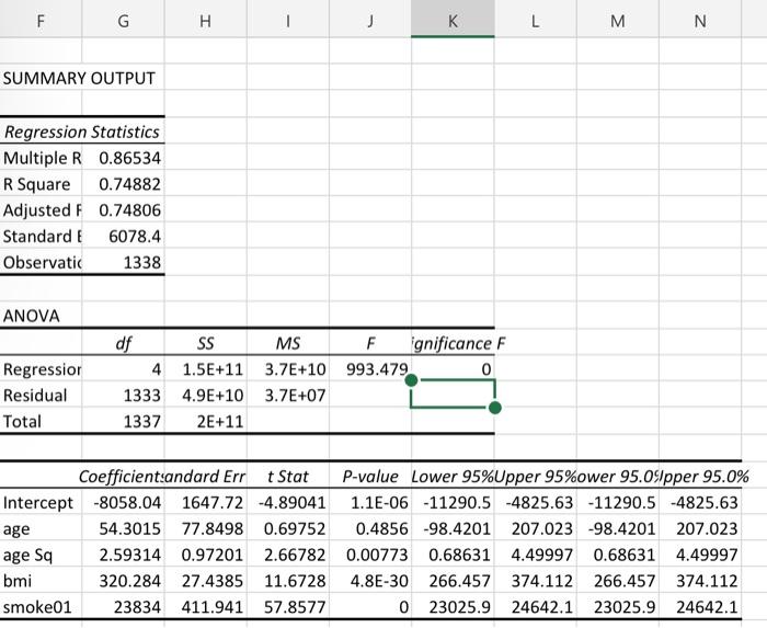 F G H H 1 j K L L M N SUMMARY OUTPUT Regression