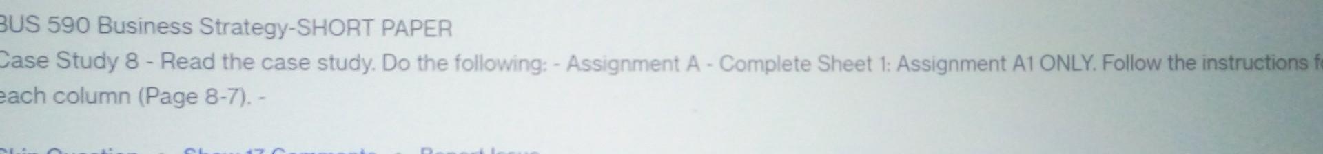 BUS 590 Business Strategy-SHORT PAPER Case Study