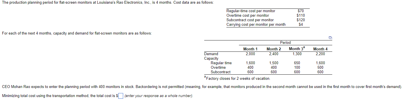 The production planning period for flat-screen
