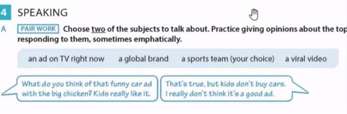 4 SPEAKING A PAIR WORK Choose two of the subjects