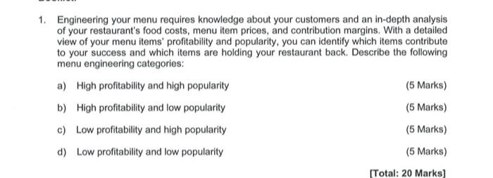 1. Engineering your menu requires knowledge about
