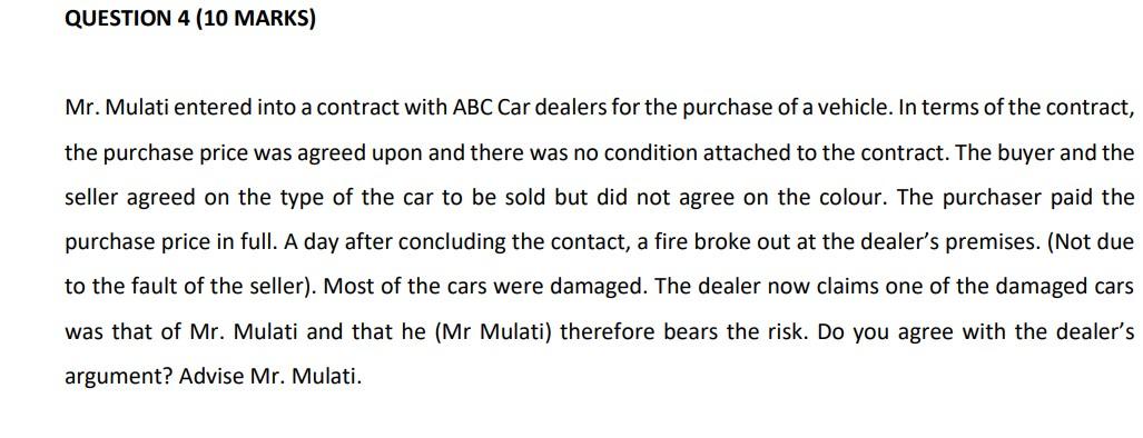 Mr. Mulati entered into a contract with ABC Car