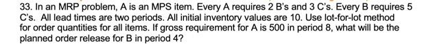 33. In an MRP problem, A is an MPS item. Every A