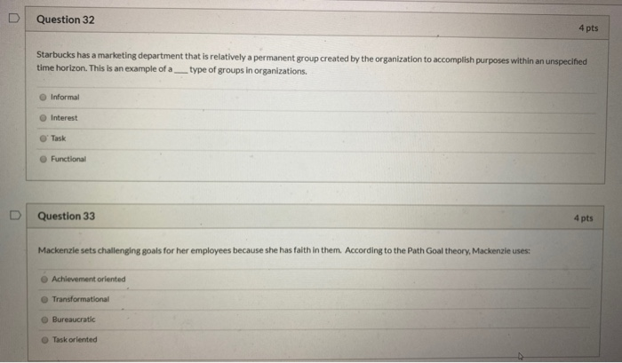 D Question 32 4 pts Starbucks has a marketing