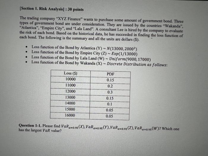 [Section 1. Risk Analysis]: 30 points The trading