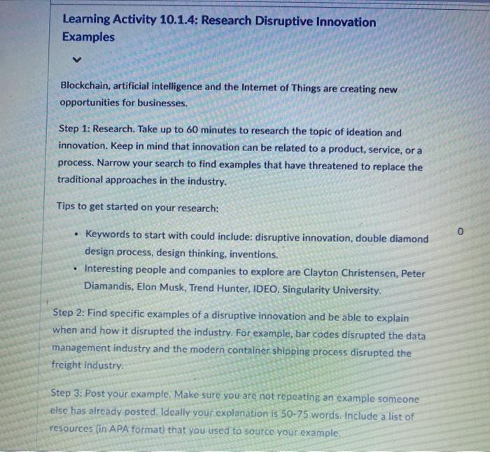 Learning Activity 10.1.4: Research Disruptive