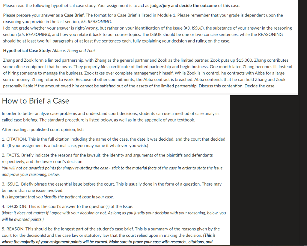 Please read the following hypothetical case