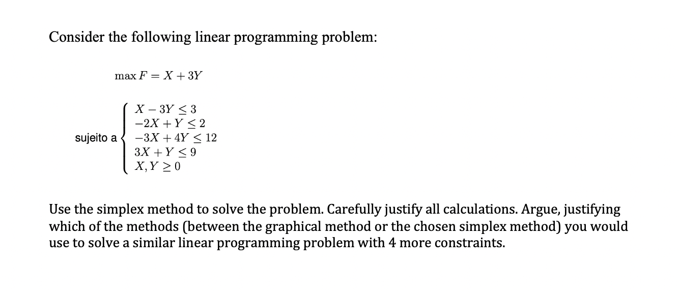 Consider the following linear programming