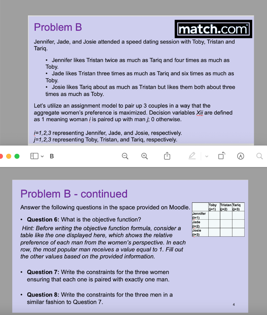 Problem B. match.com Jennifer, Jade, and Josie