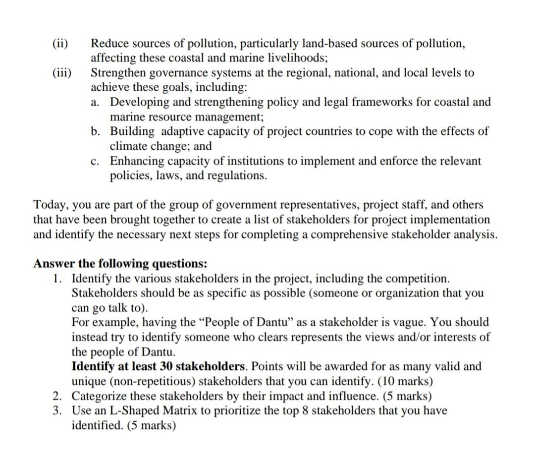 (ii) Reduce sources of pollution, particularly