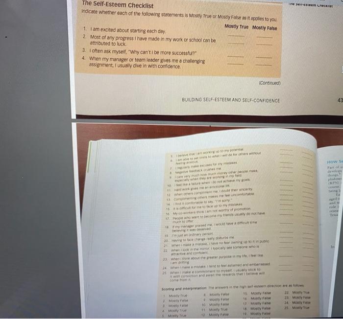 Esteem Lett The Self-Esteem Checklist indicate