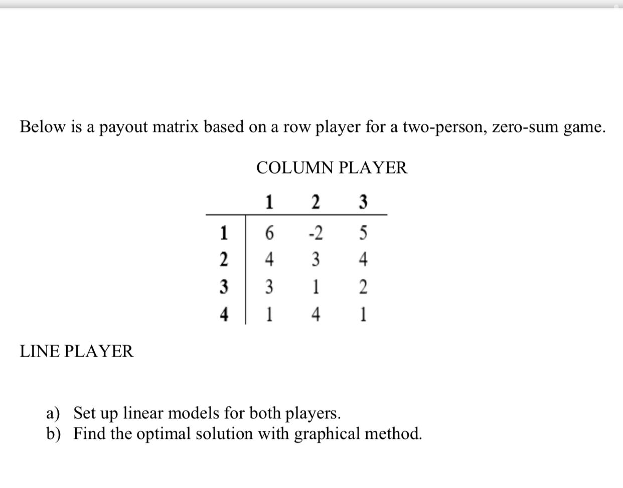 Below is a payout matrix based on a row player