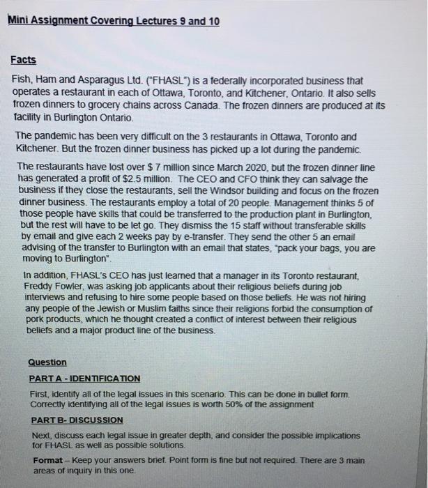 Mini Assignment Covering Lectures 9 and 10 Facts