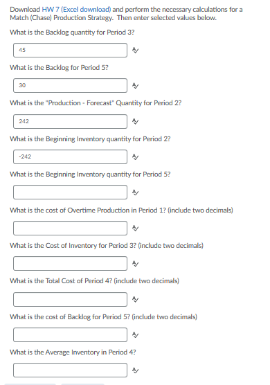 Download HW 7 (Excel download) and perform the