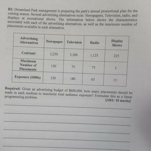 B2: Dreamland Park management is preparing the