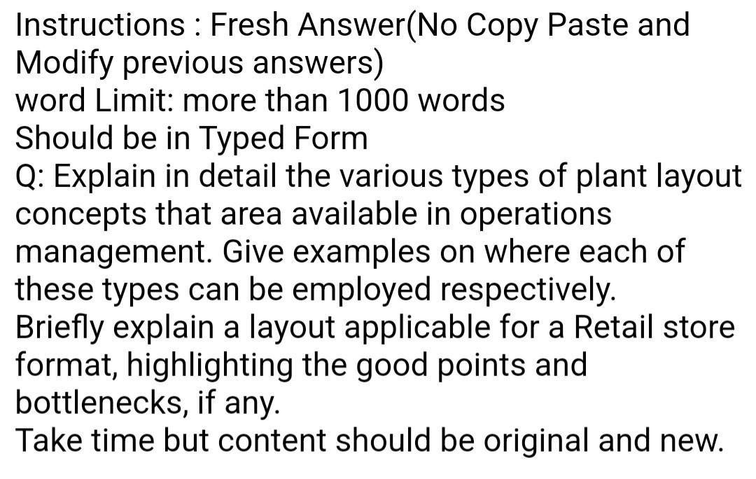 Instructions : Fresh Answer(No Copy Paste and