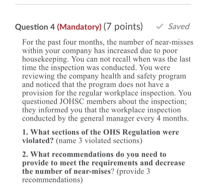 Question 4 (Mandatory) (7 points) Saved For the
