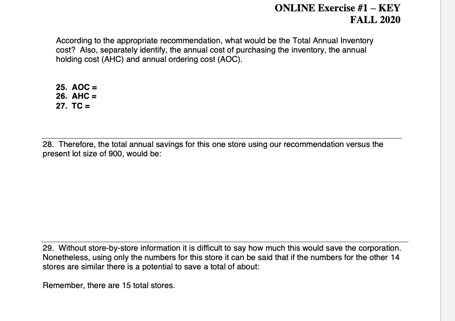 Economic Order Quantity Exercise (30 Points) SCM