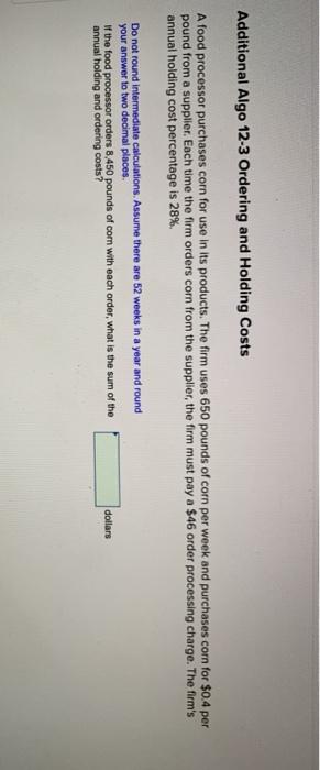 Additional Algo 12-3 Ordering and Holding Costs A