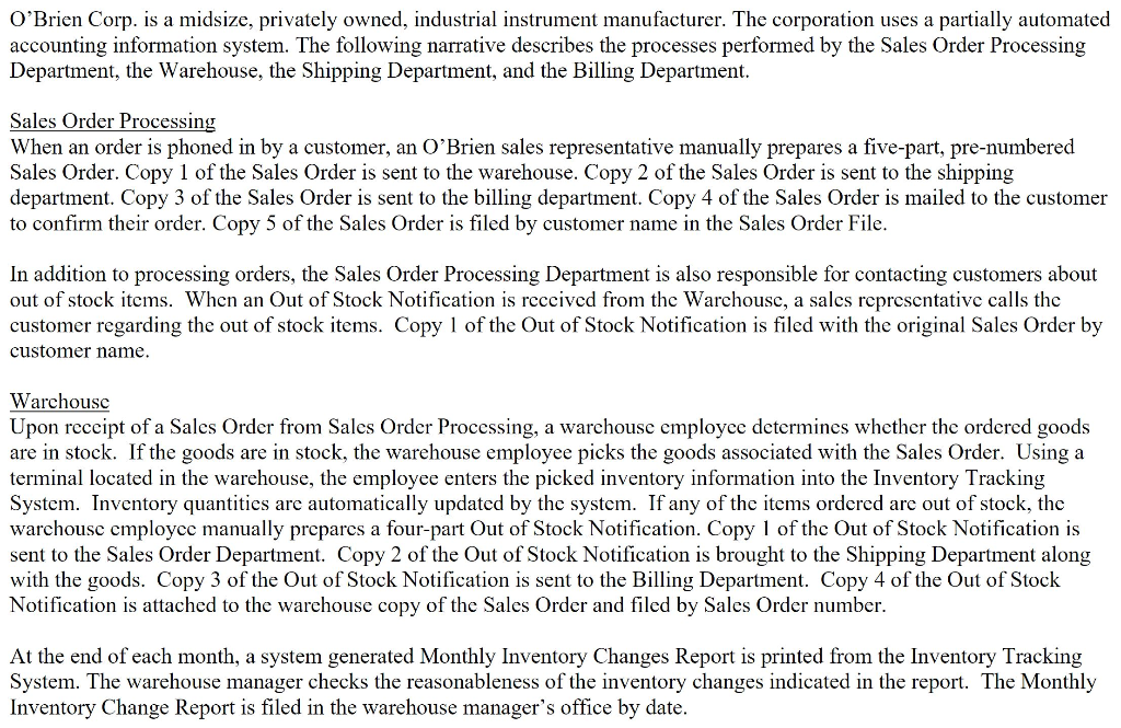 Based on the narrative below, prepare a flowchart