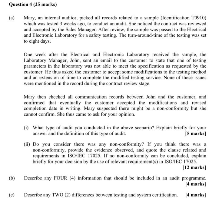 Question 4 (25 marks) (a) Mary, an internal