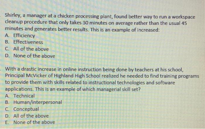 5. Ed, a manager at a chicken processing plant,